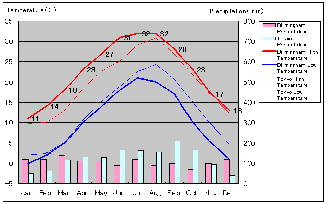 Birmingham Temperature Graph