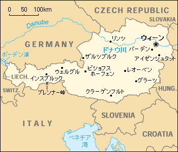 日本語版のオーストリア地図