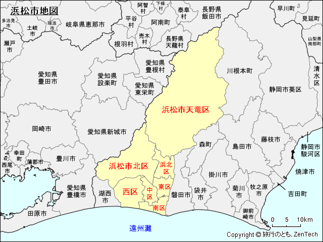 静岡県：浜松市地図 - 旅行のとも、ZenTech