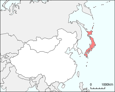 東アジアにおける日本の位置が判る地図