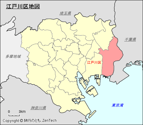 東京23区、江戸川区地図