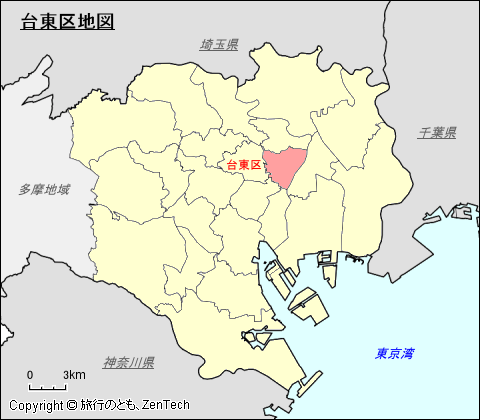 東京23区、台東区地図