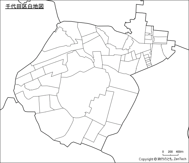 千代田区白地図、区内の町区分