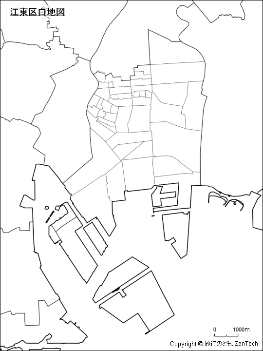 江東区白地図、区内の町区分