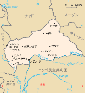 中央アフリカ共和国地図（日本語表記）
