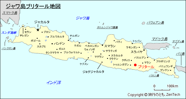 ジャワ島ブリタール地図