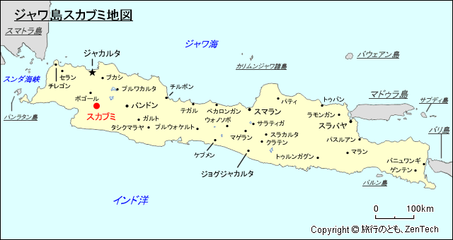 ジャワ島スカブミ地図