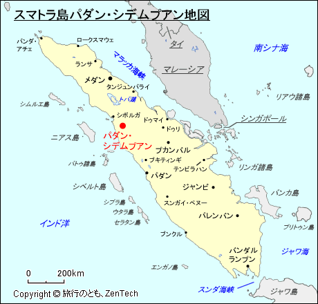 スマトラ島パダン・シデムプアン地図