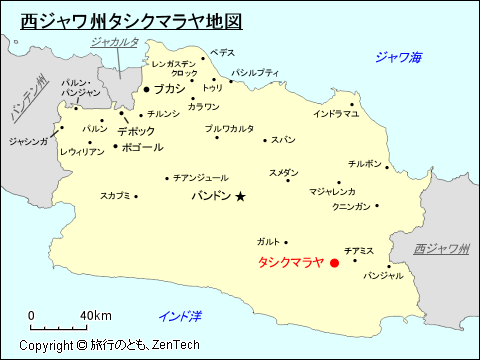 西ジャワ州タシクマラヤ地図