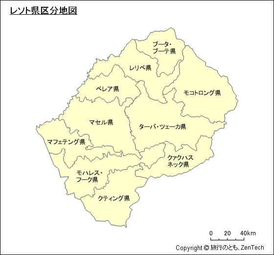 レソト県区分地図