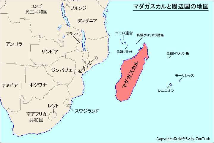 マダガスカルと周辺国の地図