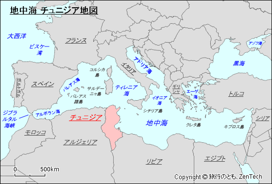 地中海 チュニジア地図