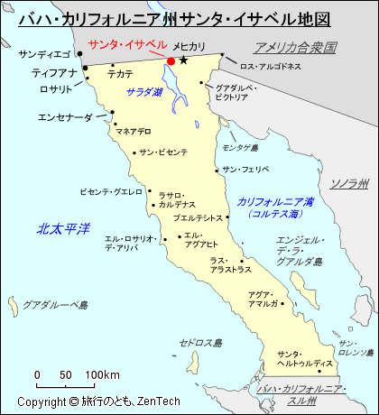 バハ・カリフォルニア州サンタ・イサベル地図