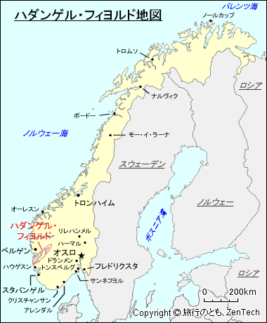 ハダンゲル・フィヨルド地図