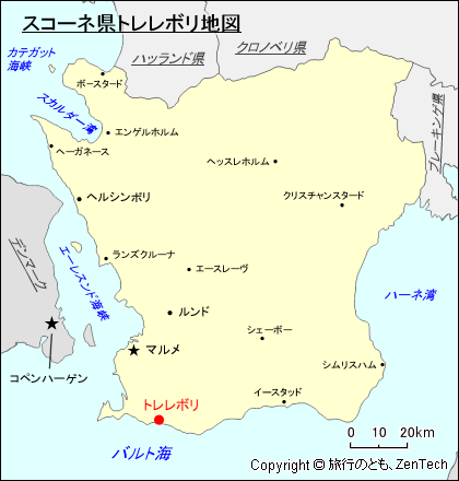 スコーネ県トレレボリ地図