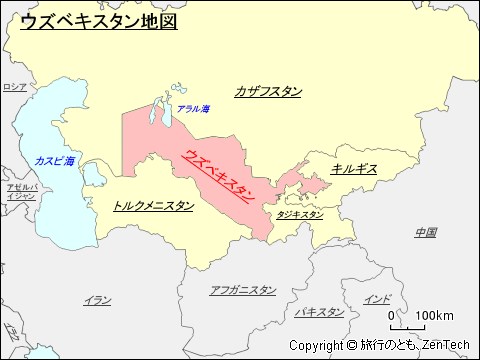 中央アジア ウズベキスタン地図