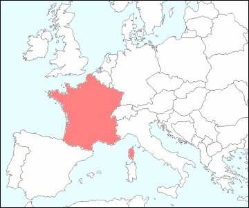 西ヨーロッパにおけるフランス地図