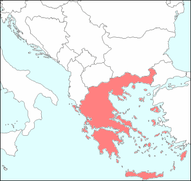 バルカン半島におけるギリシャ地図