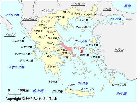 ギリシャにおけるエヴィア島地図