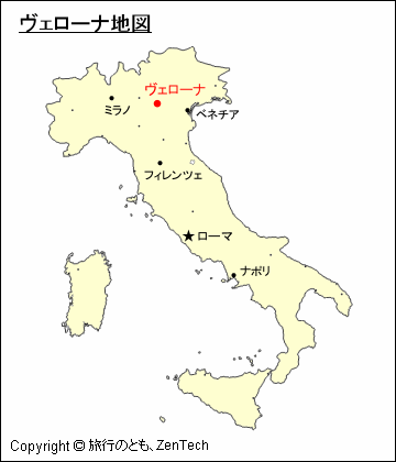 イタリアにおけるヴェローナ地図
