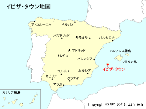 スペインにおけるイビサ・タウン地図