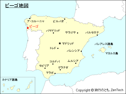 スペインにおけるビーゴ地図