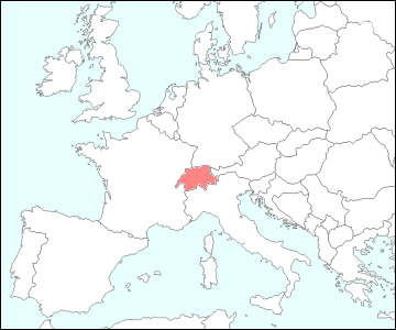 西ヨーロッパにおけるスイス地図