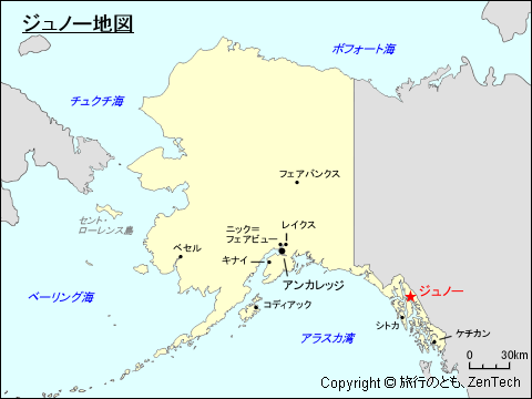 アラスカ州におけるジュノー地図