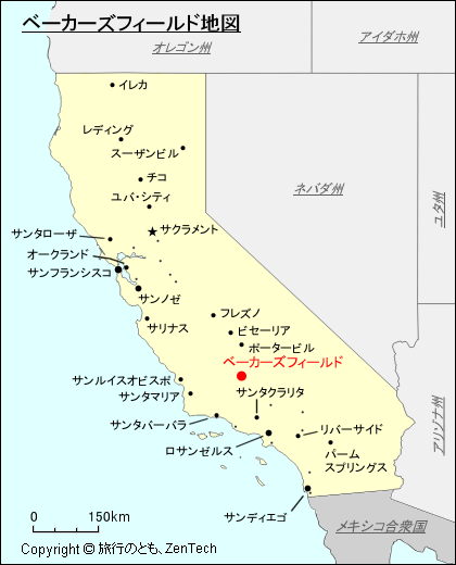 カリフォルニア州ベーカーズフィールド地図