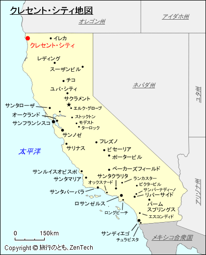 カリフォルニア州クレセント・シティ地図