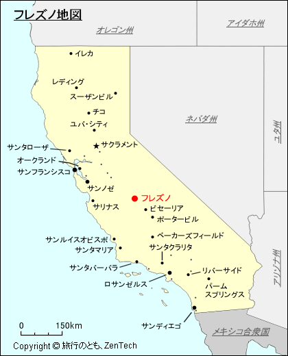カリフォルニア州フレズノ地図