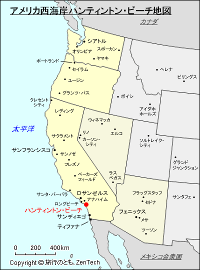 アメリカ合衆国西海岸ハンティントン・ビーチ地図