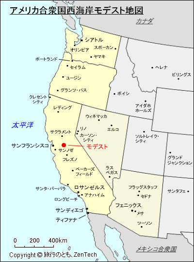 アメリカ合衆国西海岸モデスト地図