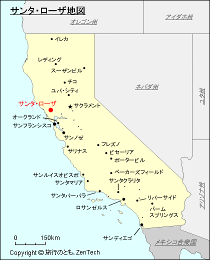 カリフォルニア州サンタ・ローザ地図