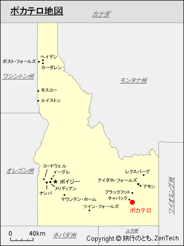 アイダホ州におけるポカテッロ地図