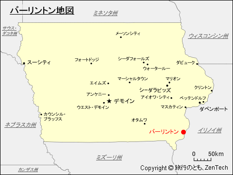アイオワ州におけるバーリントン地図