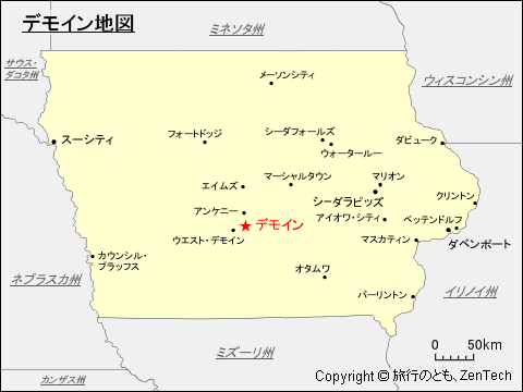 アイオワ州におけるデモイン地図