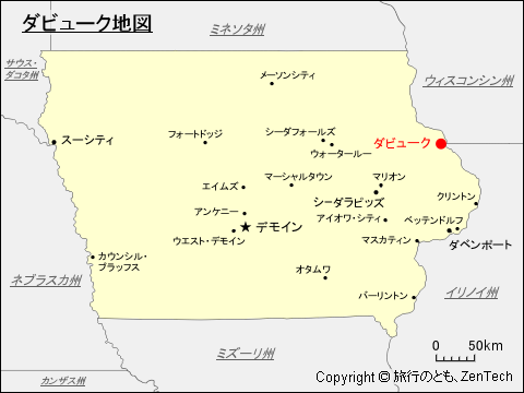 アイオワ州におけるダビューク地図