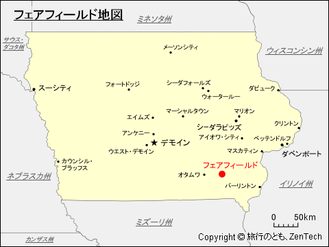アイオワ州におけるフェアフィールド地図