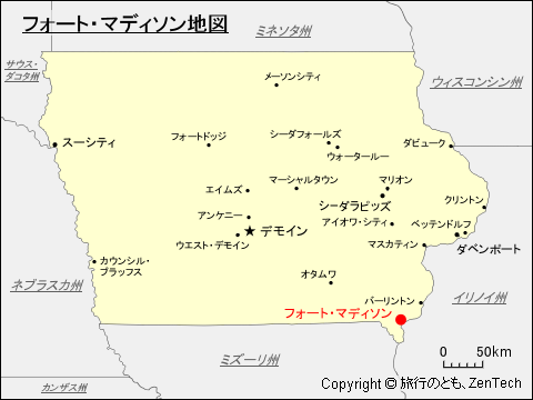アイオワ州におけるフォート・マディソン地図