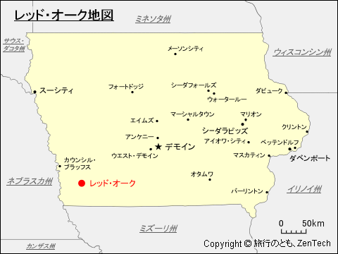 アイオワ州におけるレッド・オーク地図