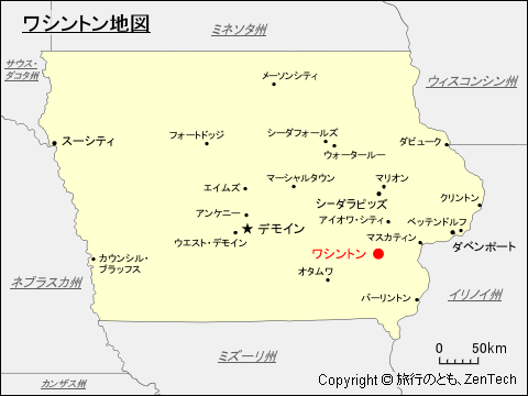アイオワ州におけるワシントン地図