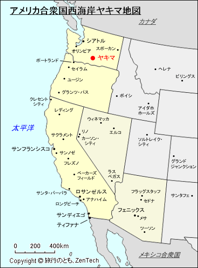 アメリカ合衆国西海岸ヤキマ地図