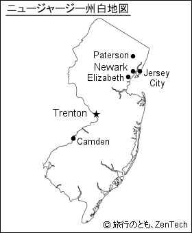 都市名入りニュージャージー州白地図
