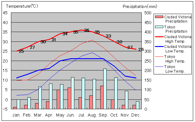 Ciudad Victoria Temperature Graph