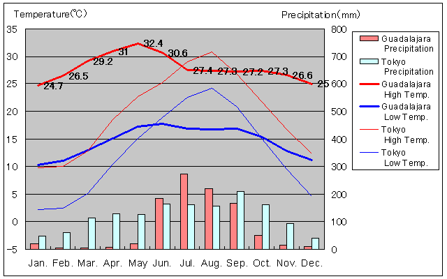 Guadalajara Temperature Graph