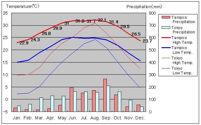 Tampico Temperature Graph