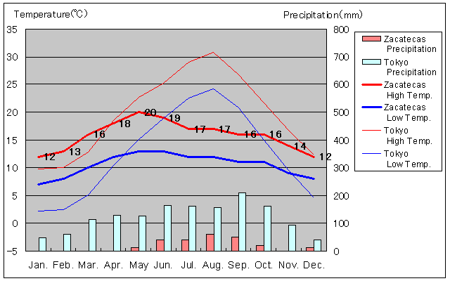 Zacatecas Temperature Graph