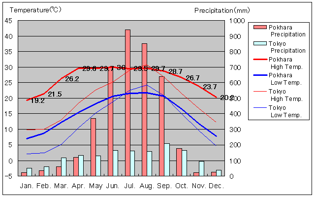 Pokhara Temperature Graph