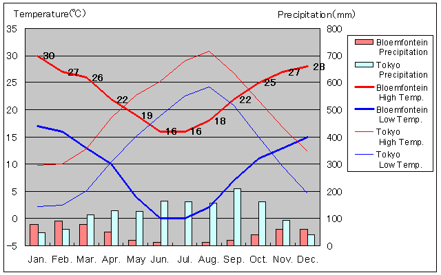 Bloemfontein Temperature Graph